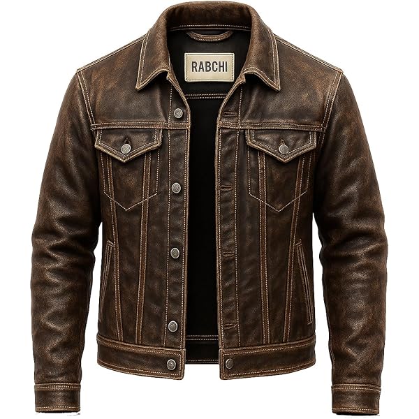 FIT WEAR Men's Rusty Black Genuine Lambskin Leather Jacket Zip-Up